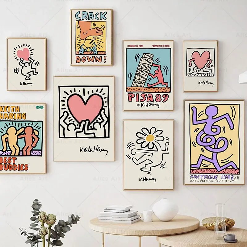 Keith Prindib Haring Tantsu Lilled Südame Lõuendile Maali Taani Pastell Abstraktse Pop Art Plakat Seina Pilt Home Decor Kingitus Pilt 0