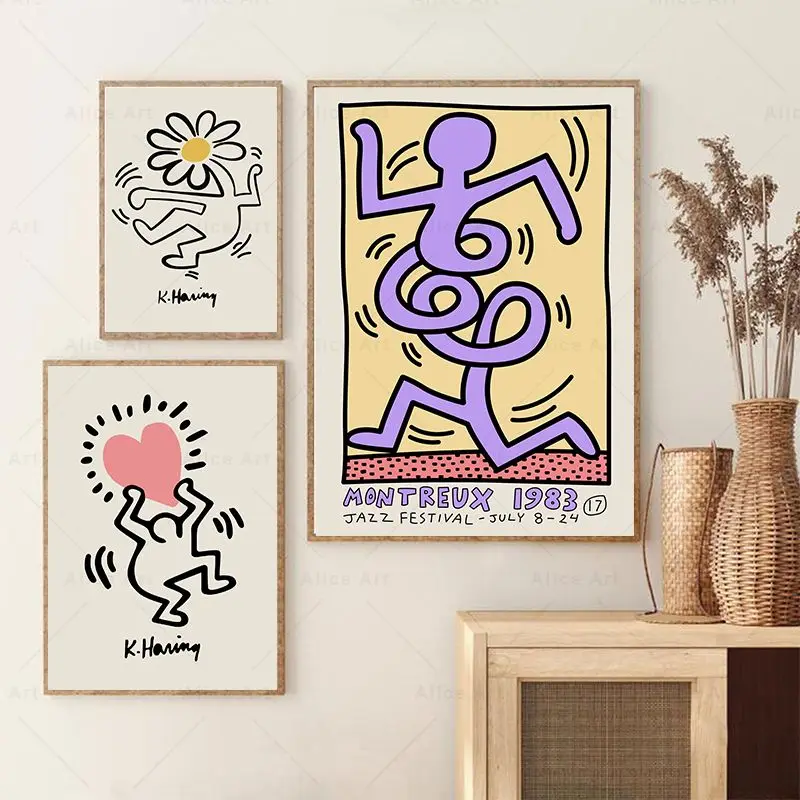 Keith Prindib Haring Tantsu Lilled Südame Lõuendile Maali Taani Pastell Abstraktse Pop Art Plakat Seina Pilt Home Decor Kingitus Pilt 3